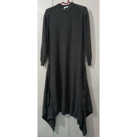 Satins womens long maxi asymmetric sweater dress 100% merino wool gray - Picture 2 of 8